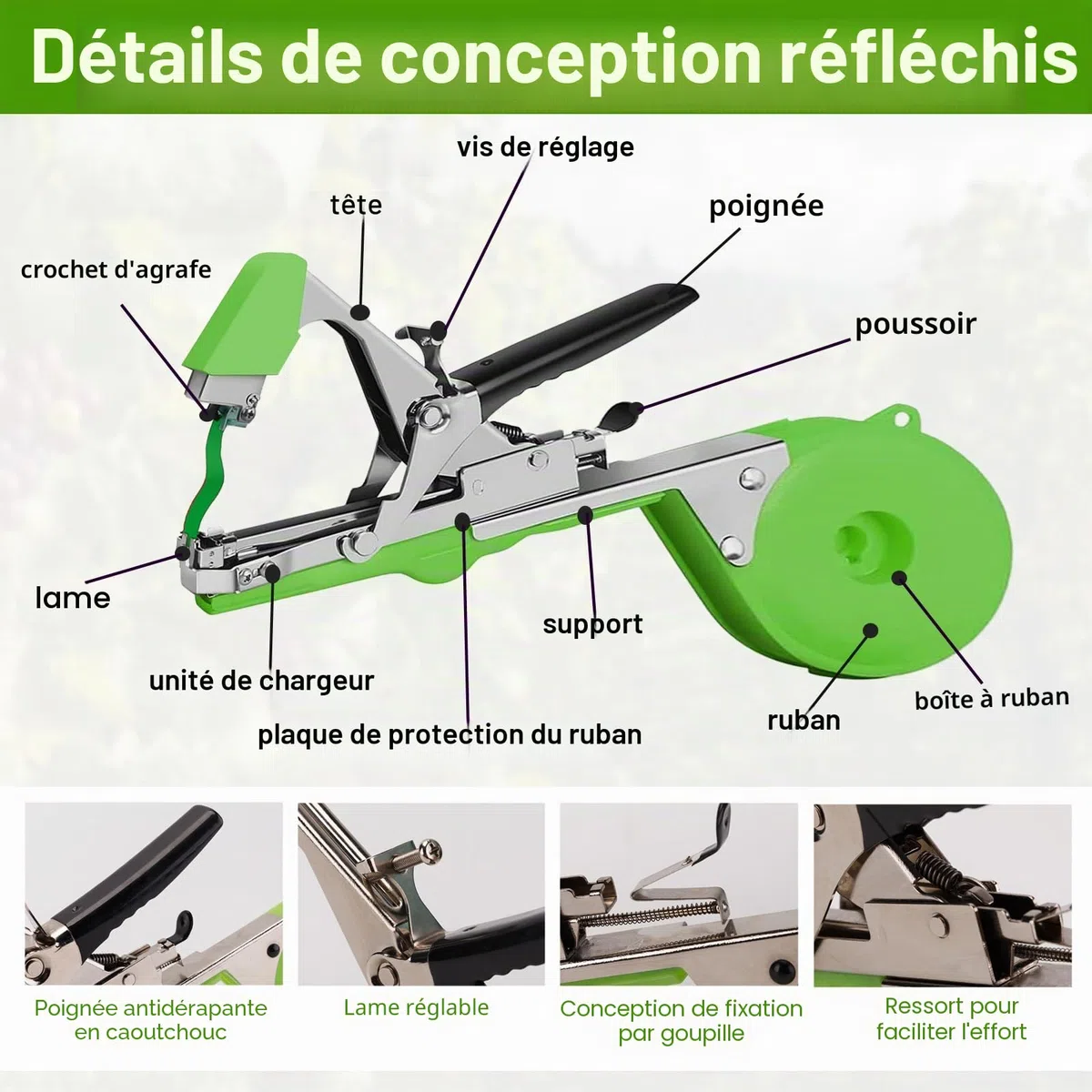 Machine à Attacher les Plantes,Comprenant 20 Rouleaux de Ruban Adhésif et 10 000 Agrafes Outil Agricole pour le Soutien des Plantes Convient aux Plants de Tomates,aux Vignes aux Vergers