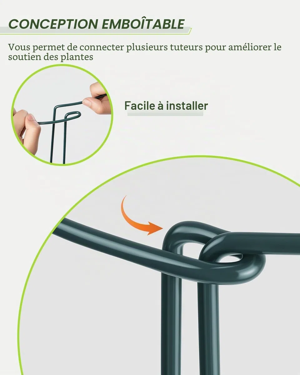 Supports de Plantes de Jardin 25x40cm, SproutMaven Lot de 10 Tuteurs pour Plantes de Jardin en Métal Demi-Rond, Cages à Anneaux de Support de Plantes pour Plantes D'extérieur et D'intérieur