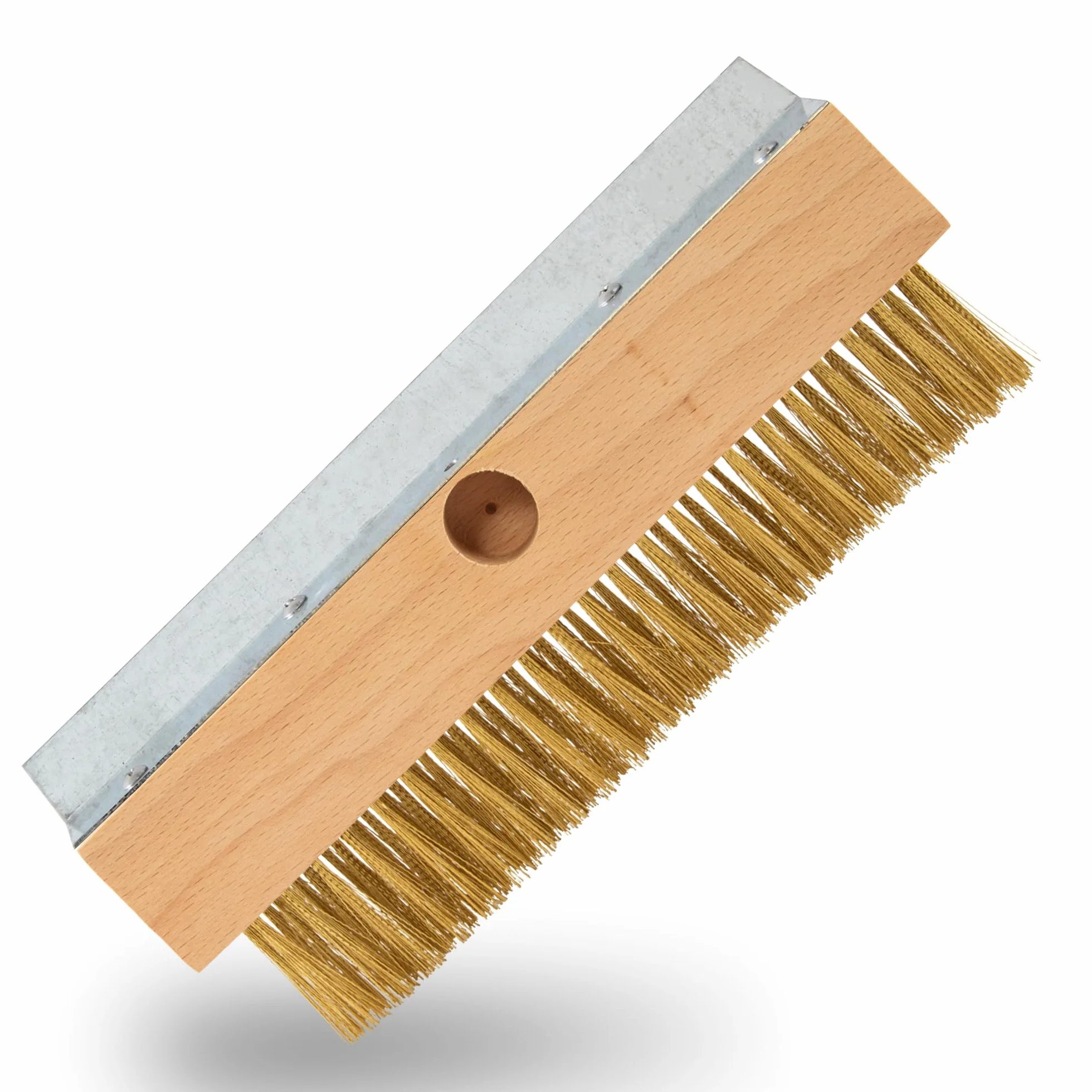 ECENCE Brosse avec poils laiton ondulés, nettoyage four à pizza, four à bois, fumoir, brosse à main pour éliminer la suie, la saleté, brosse à poils en laiton avec grattoir