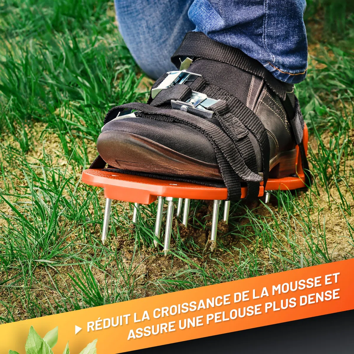 GRÜNTEK Aérateur Gazon Pelouse Sandales Chaussures à Clous Aération Réagreage Sol Epoxy. Clous en Acier, Boucles en Métal, Taille Unique.