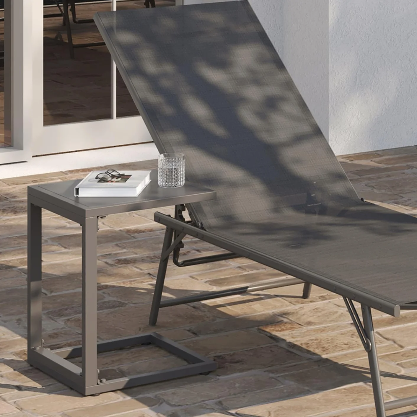 IDMarket - Lot de 2 Tables d'appoint de Jardin pour transat et Bain de Soleil Palma Gris Anthracite