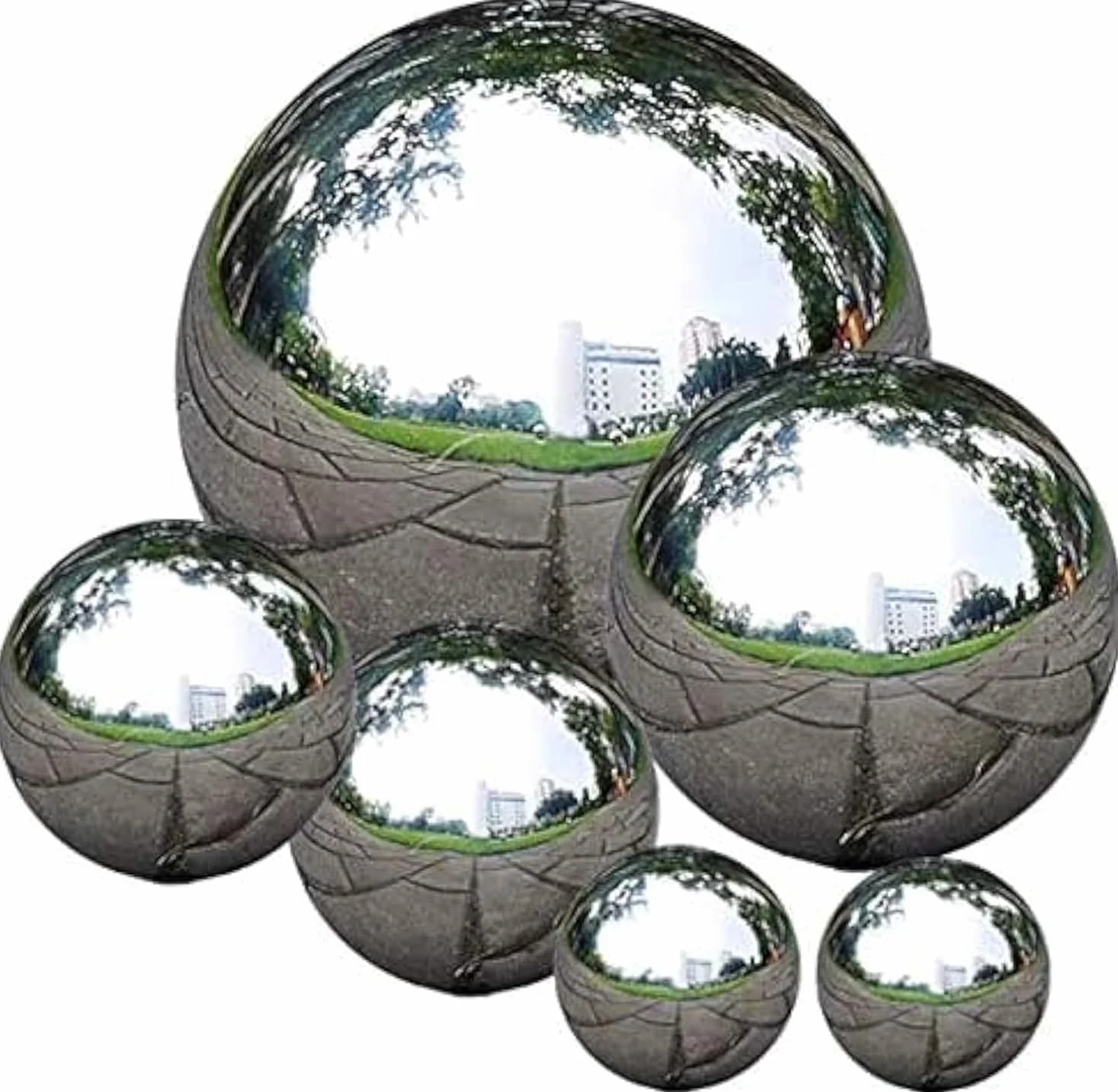Uandear Abonery Lot de 6 Boules d'observation en Acier Inoxydable Poli Miroir 50 à 150 mm Boule réfléchissante Flottante pour décoration de Jardin