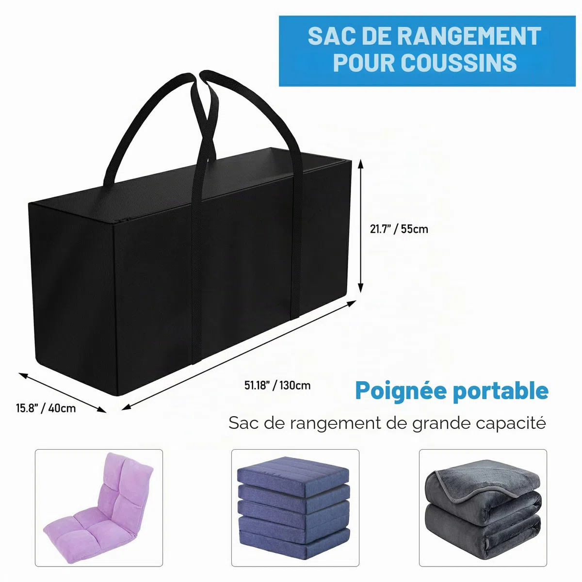 Sac de Rangement, Taille XXL, pour Coussins de Jardin, imperméable, Sac de Transport, Robuste, Oxford 600D, pour Coussins de Jardin, Sapin de Noël (130 x 40 x 55 cm)…