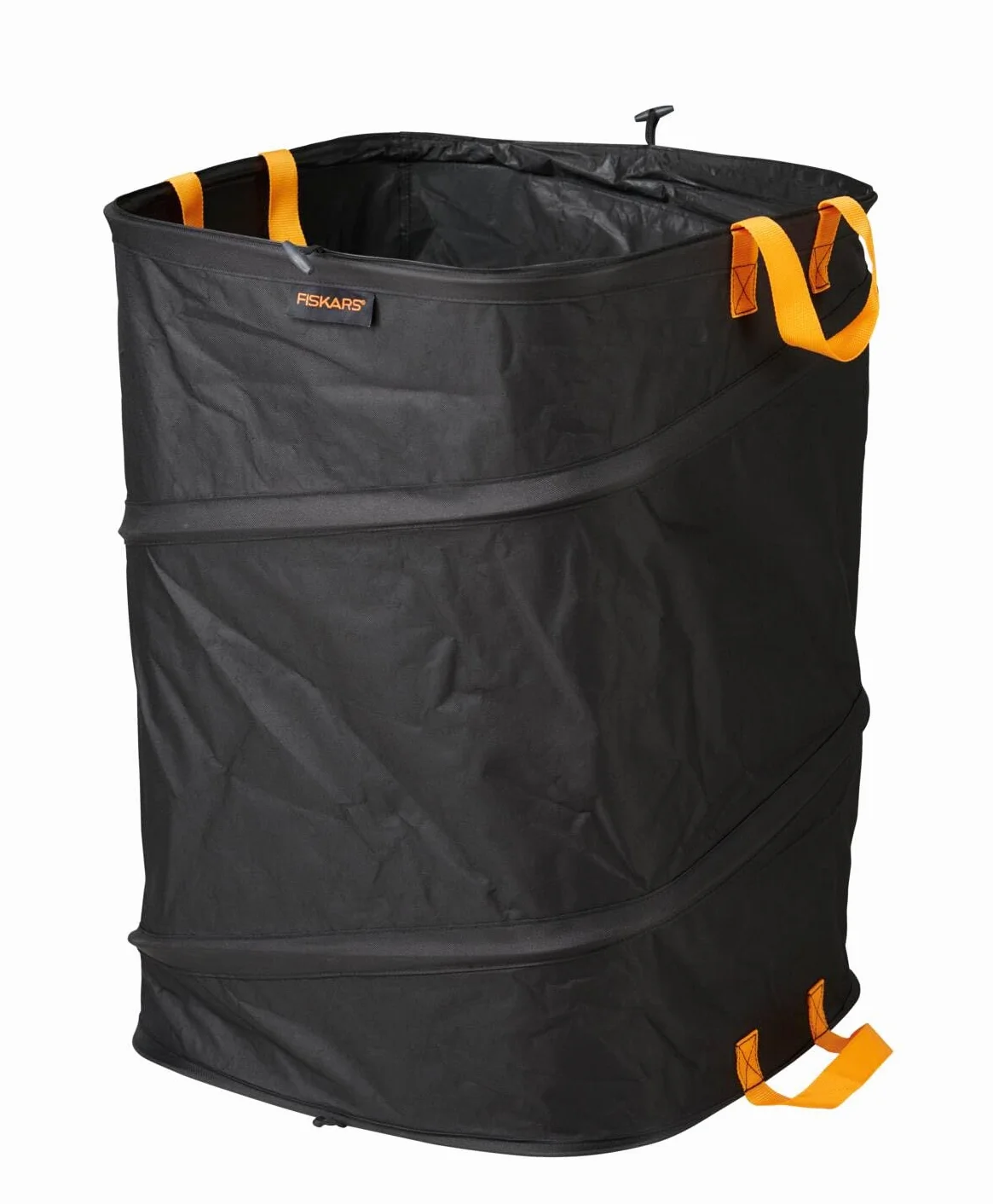 Fiskars Sac à végétaux pop-up avec poignées, Peu encombrant et pliable, Capacité : 175 l, Hauteur : 70 cm, Largeur : 50 cm, Noir/Orange, Ergo, 1028372