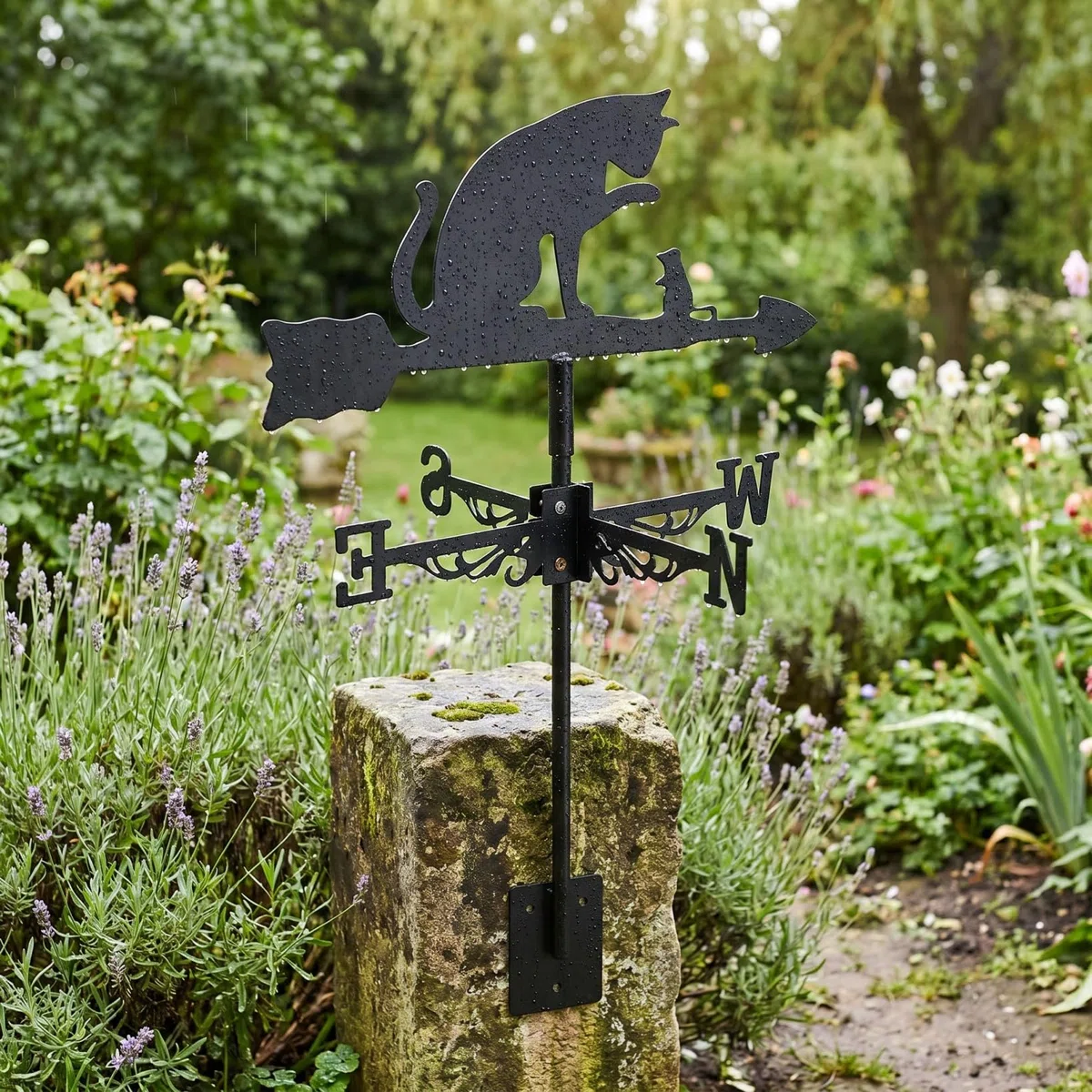 GANAZONO Girouette en Acier Inoxydable Jardin Girouette Chat Souris en Forme De Pieu Ornement Indicateur De Direction du Vent Outil pour Cour Patio Pelouse