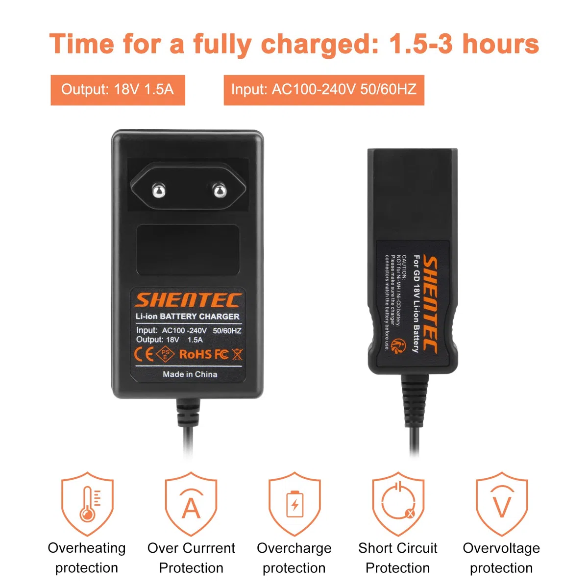 Shentec 18V Chargeur pour Gardena 9840-20 8878-20 8025-20 18 V (ne Convient Pas aux Batteries NI-MH/NI-CD)