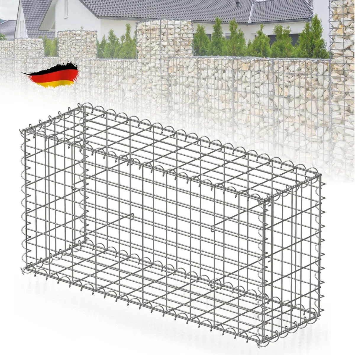 Gabion en Acier Anti-Rouille pour Pierre,Clôture décorative,Muret en Acier pour Un aménagement extérieur stylé (Argenté, L100 x H50 x P30 cm)