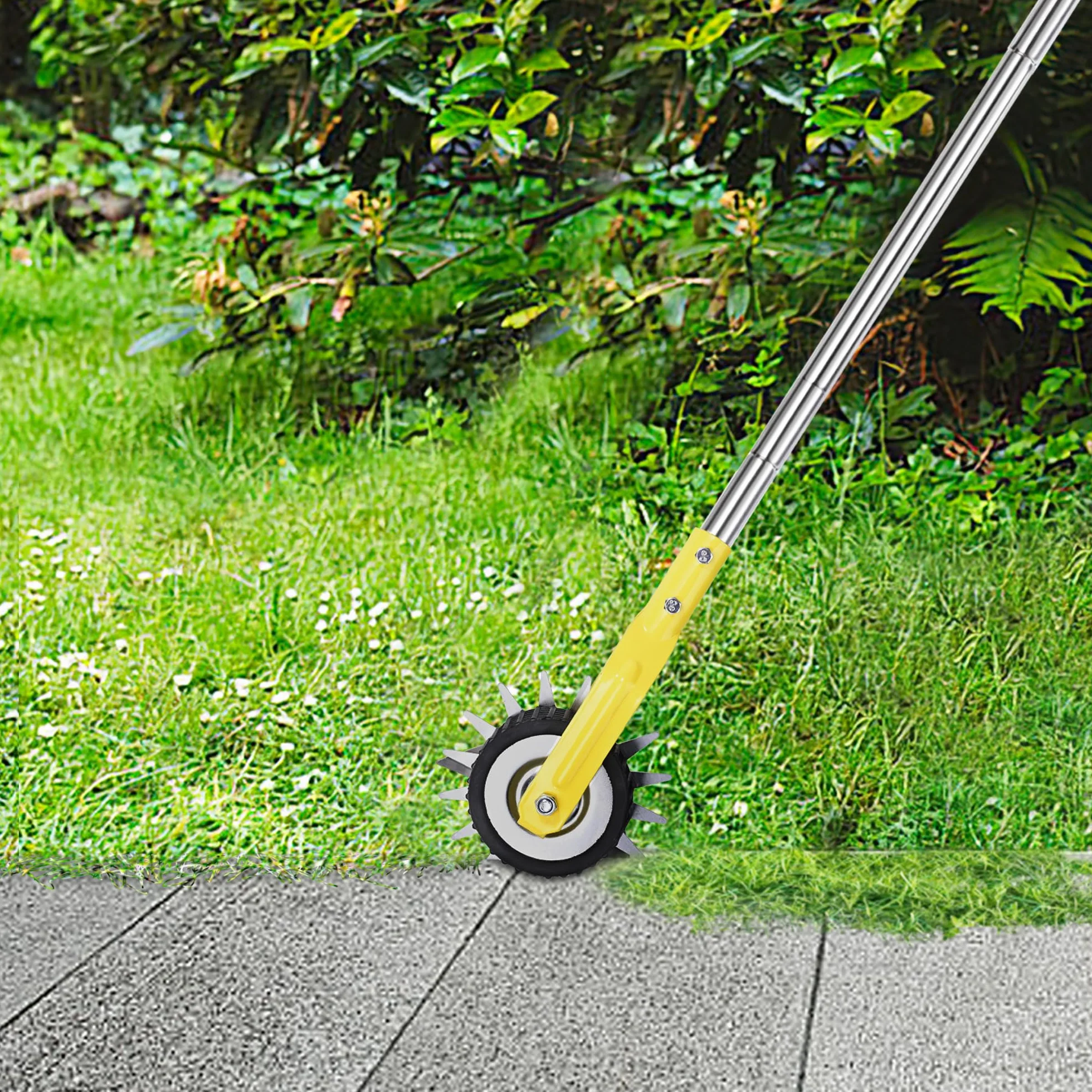 YEELOR Coupe-bordure rotatif en acier inoxydable jaune - Longueur réglable - Outil de jardin manuel pour trottoirs, jardins, allées et bordures de parterres de fleurs