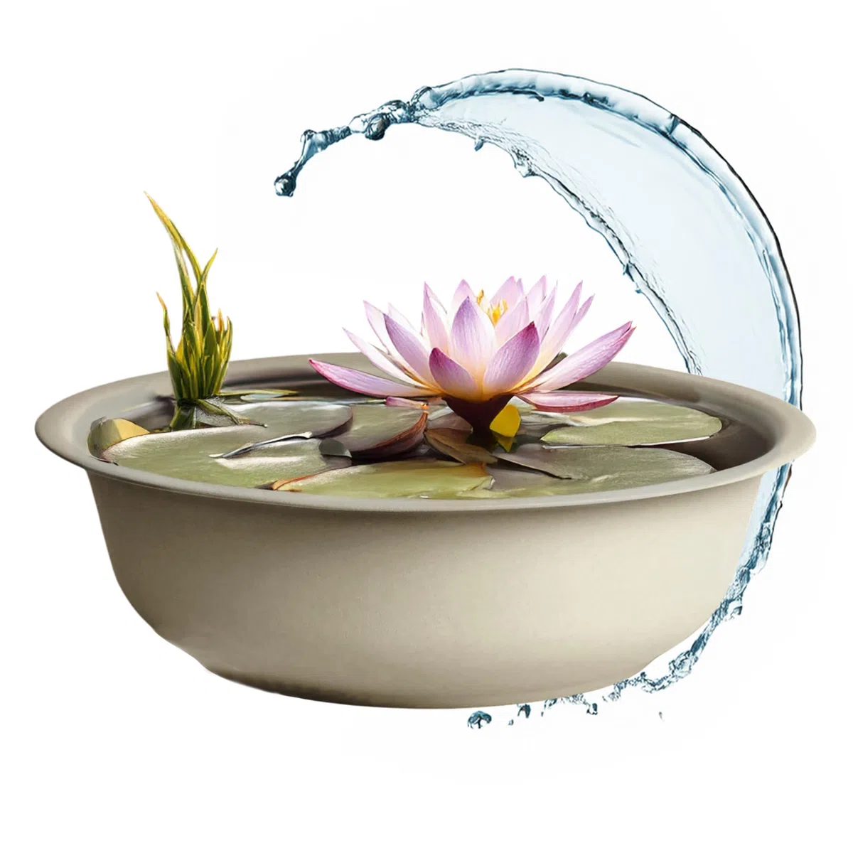 Spetebo Mini étang de jardin rond beige - 52 cm - Décoration de jardin en métal Grande vasque à fleurs - Étang décoratif Mini étang Étang de balcon Bac d'étang Pot de fleurs Bac à eau Étang Bassin