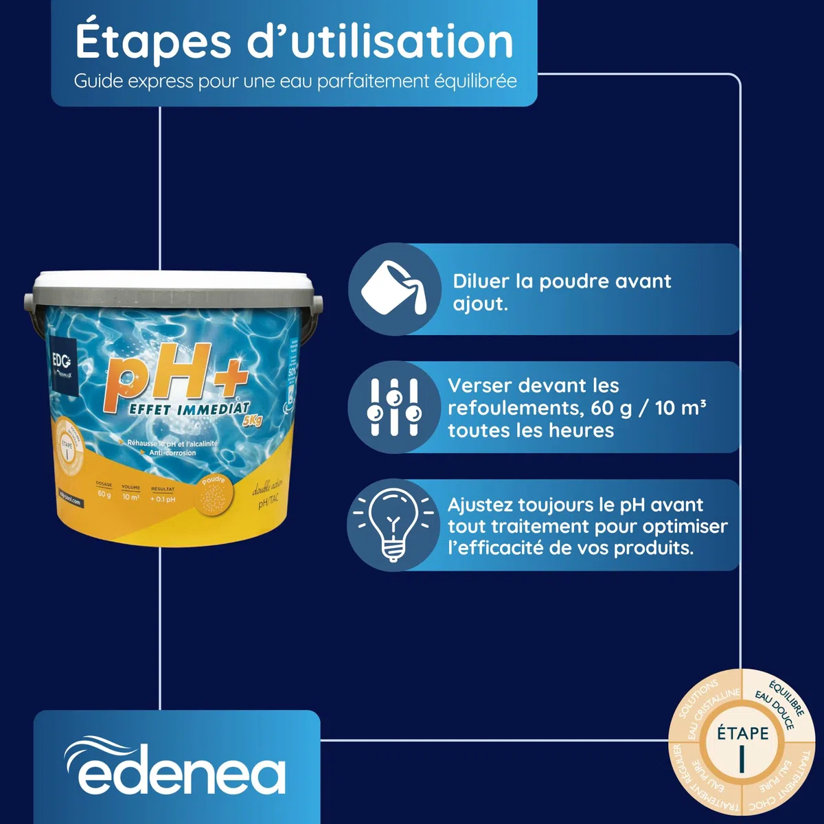 EDG - pH Plus Poudre Piscine - Correcteur pH Plus Piscine - Seau 5kg - Equilibre l'eau - Confort et Efficacité - Spécial Piscine et Spa