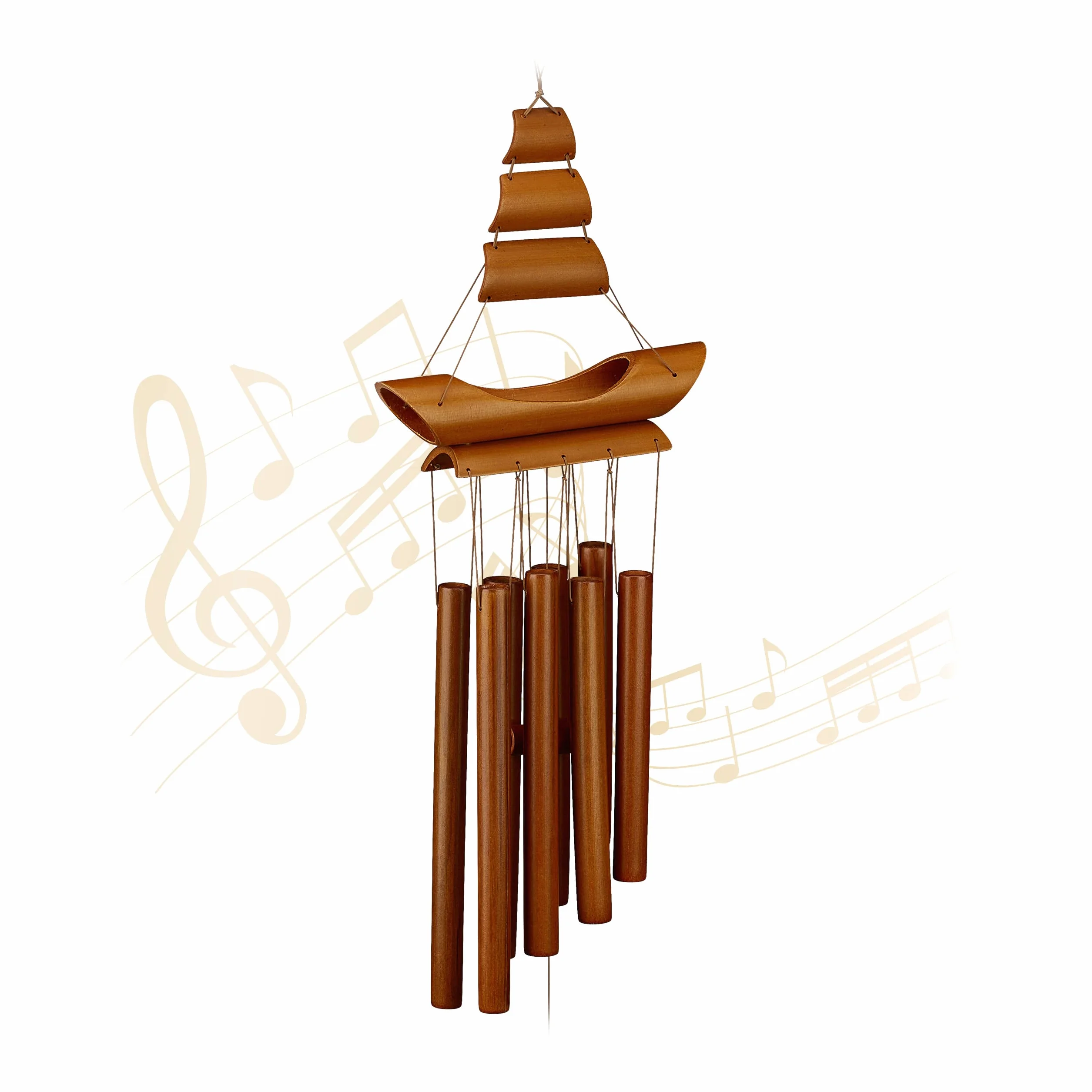 Relaxdays Carillon à Vent en Bambou, rappelle Les voiliers, HxLxP : 72 x 20 x 6 cm, pour intérieur et extérieur, Nature