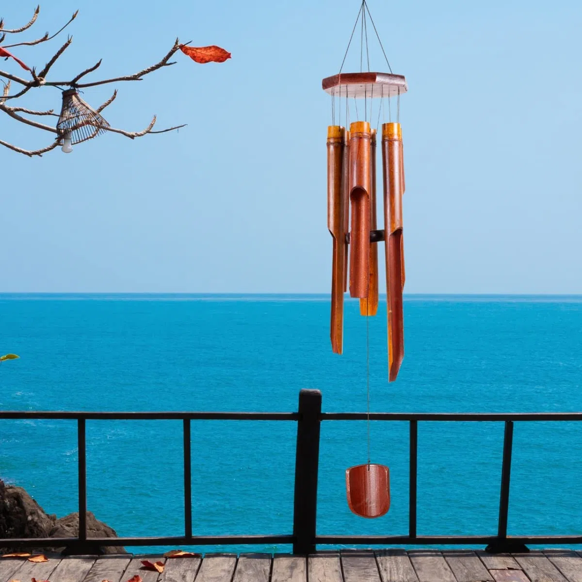 CIM Carillon - Bambou XL - Hauteur Totale: 103cm - Inclus Crochet de Suspension – Décoration résistant aux intempéries - Carillon du Vent