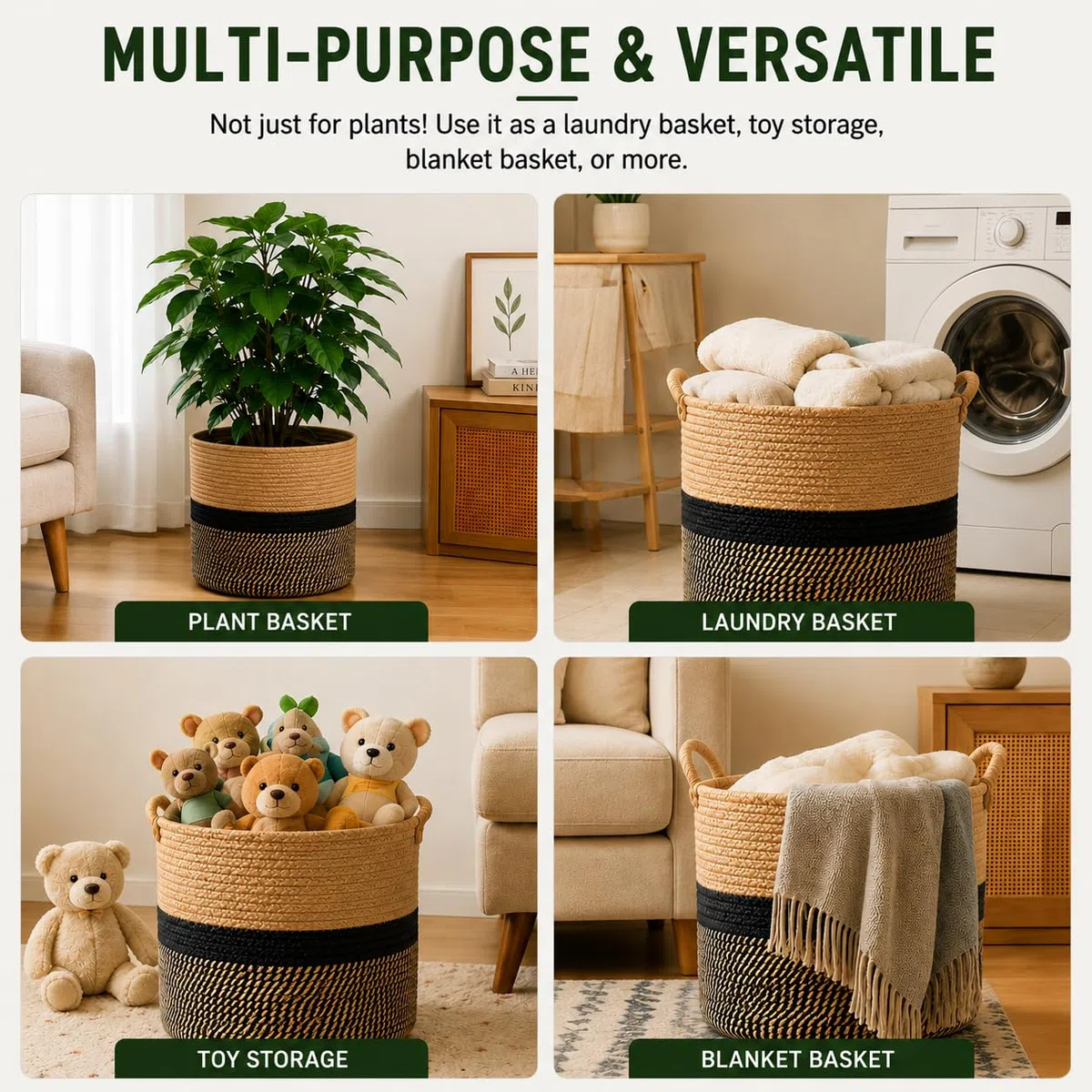 Pot de Fleurs de avec Doublure, Panier à Plantes d'intérieur en Tissu pour Pots à Fleurs de 23cm Corde de Coton Jute Pot à Plantes Décoration de la Maison