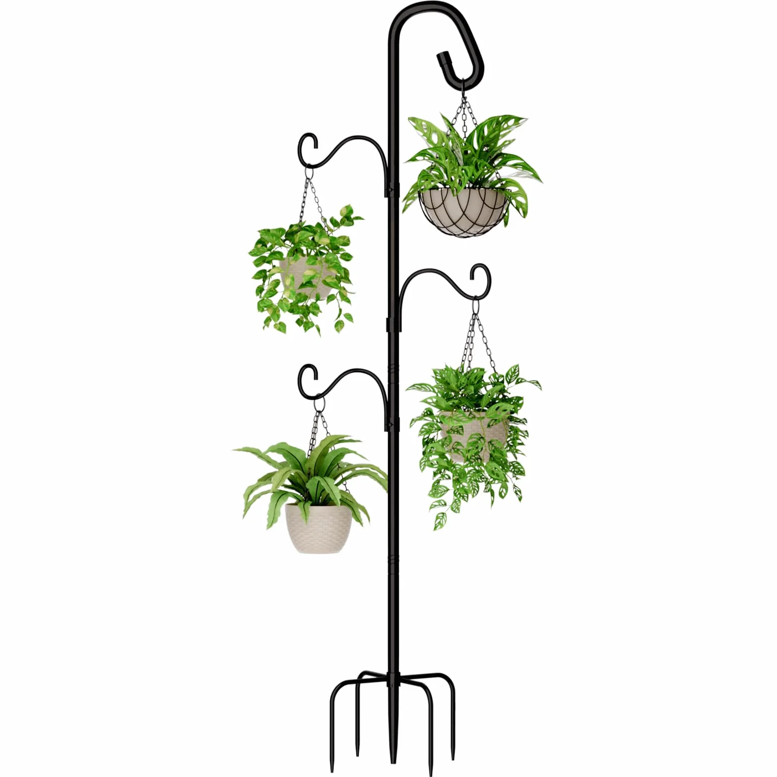 Bamworld Crochet de Berger Extérieur 120cm Mangeoire Oiseaux sur Pied - Support Jardin Robuste 4 Crochets Réglables pour Plantes Suspendues Pots de Fleurs Lanternes Décoration