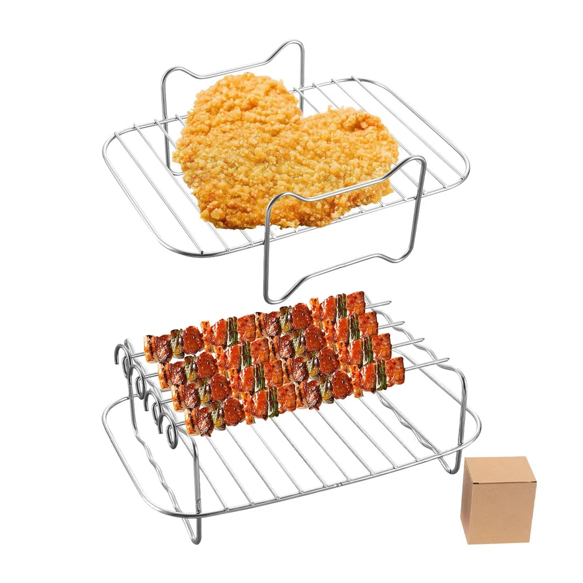 POHOVE Rack pour friteuse à air chaud, pour tiroir Nin-ja Flex AF500EU 10,4 l, en acier inoxydable, avec 4 brochettes, pour Nin-ja Foodi Flexlade Dual Zone AF500EU AF500EUCP, compatible avec Cecotec