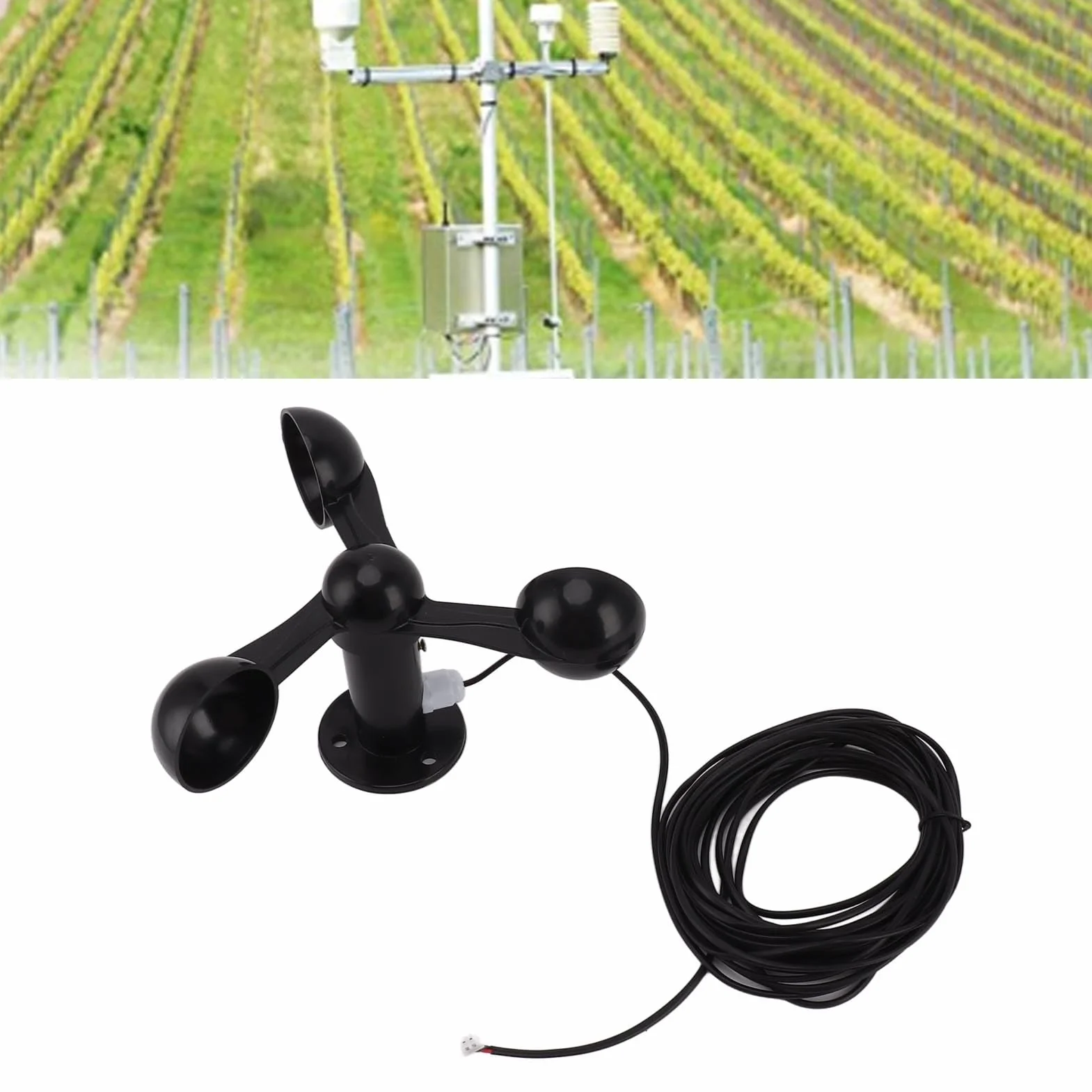 Capteur de Vent Trans, Capteur Anémomètre Tasse de Vitesse du Vent avec Câble étanche de 8M, Détecteur de Vitesse du Vent à 3 Tasses pour Station Météo, Détecteur de Mesure du Vent