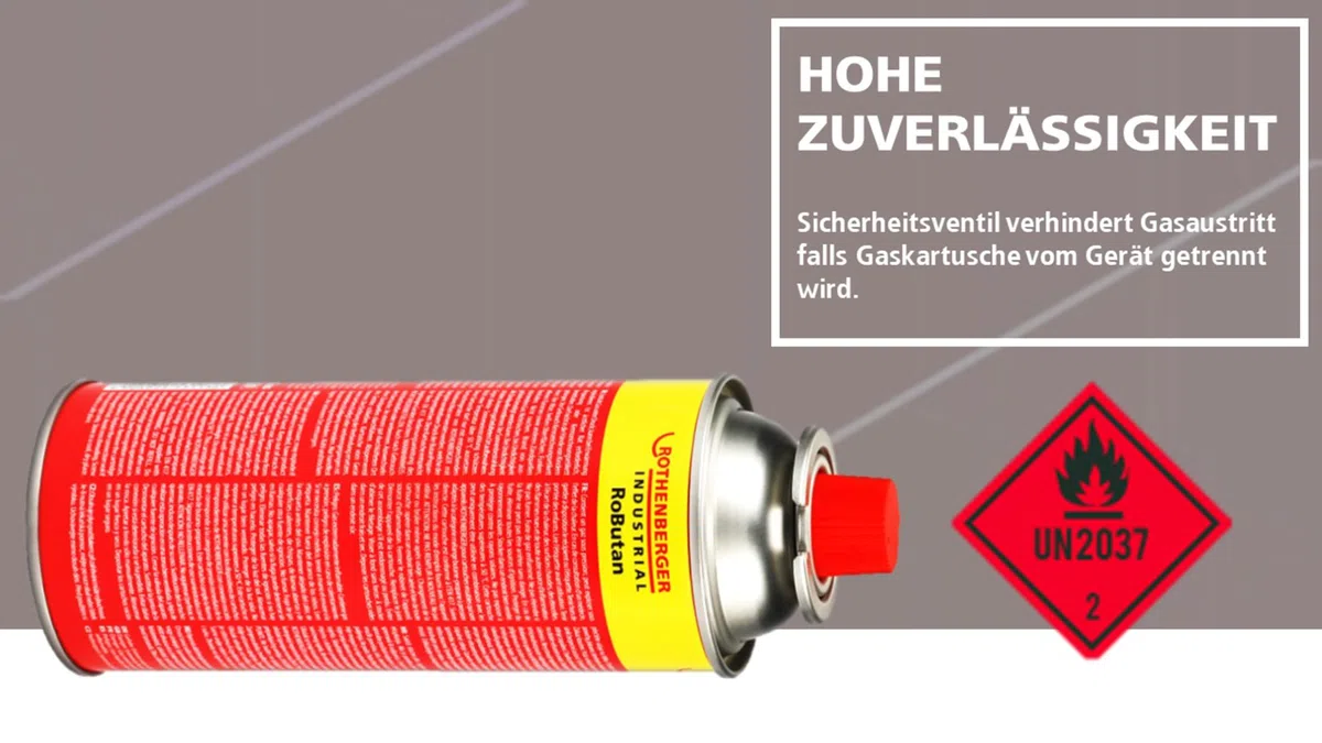 ROTHENBERGER Industrial Cartouche de gaz RoButan 220 g / 393 ml, fermeture à baïonnette, MSF-1A, cartouche de valve gaz pour réchaud de camping extérieur, désherbeur, 1500003504
