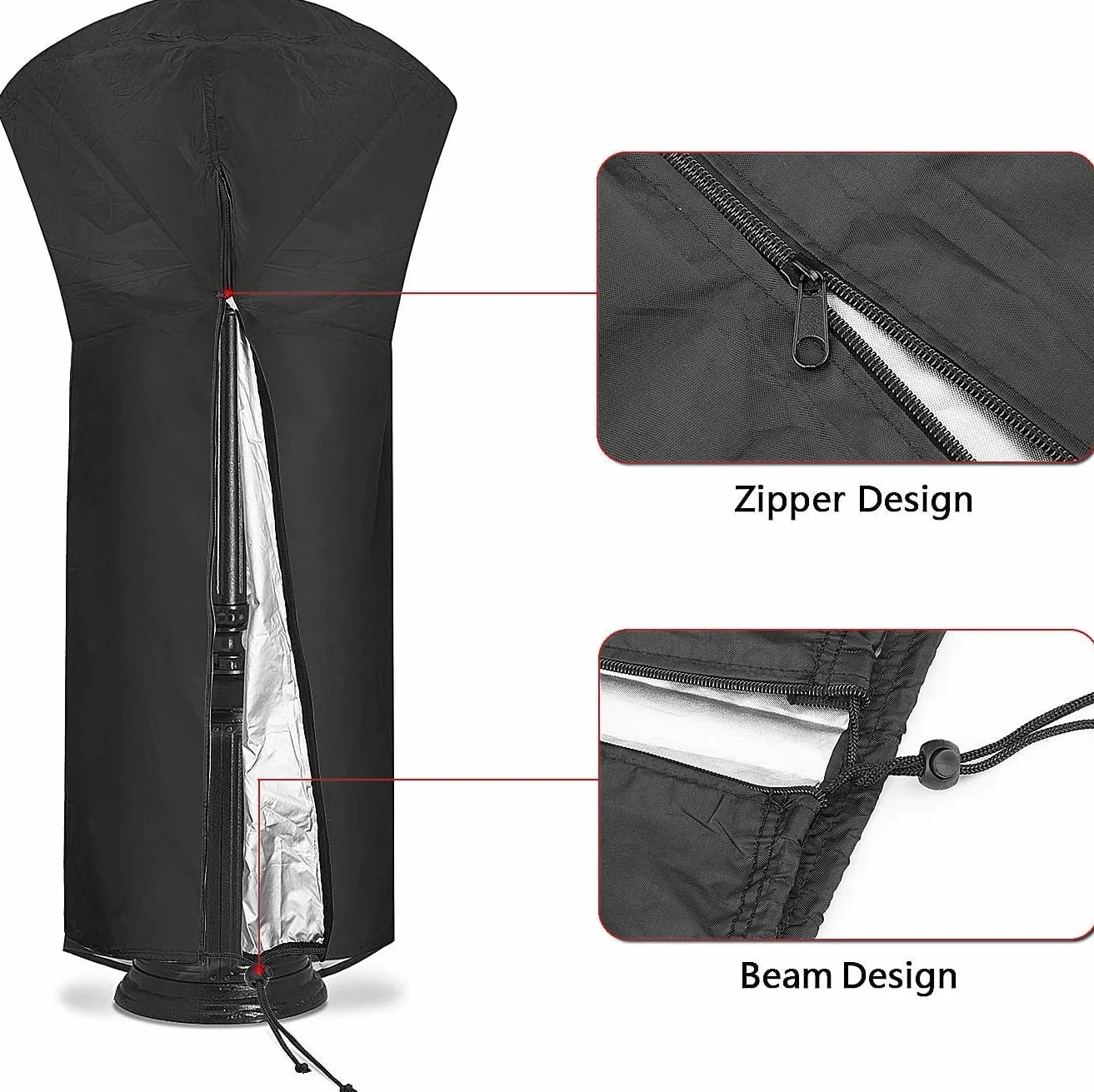 Comius Sharp Couverture de Chauffe-Patio, Imperméable Housses de Chauffage Extérieur Housse de Protection pour Chauffage de Terrasse, 226 x 85 x 48 cm