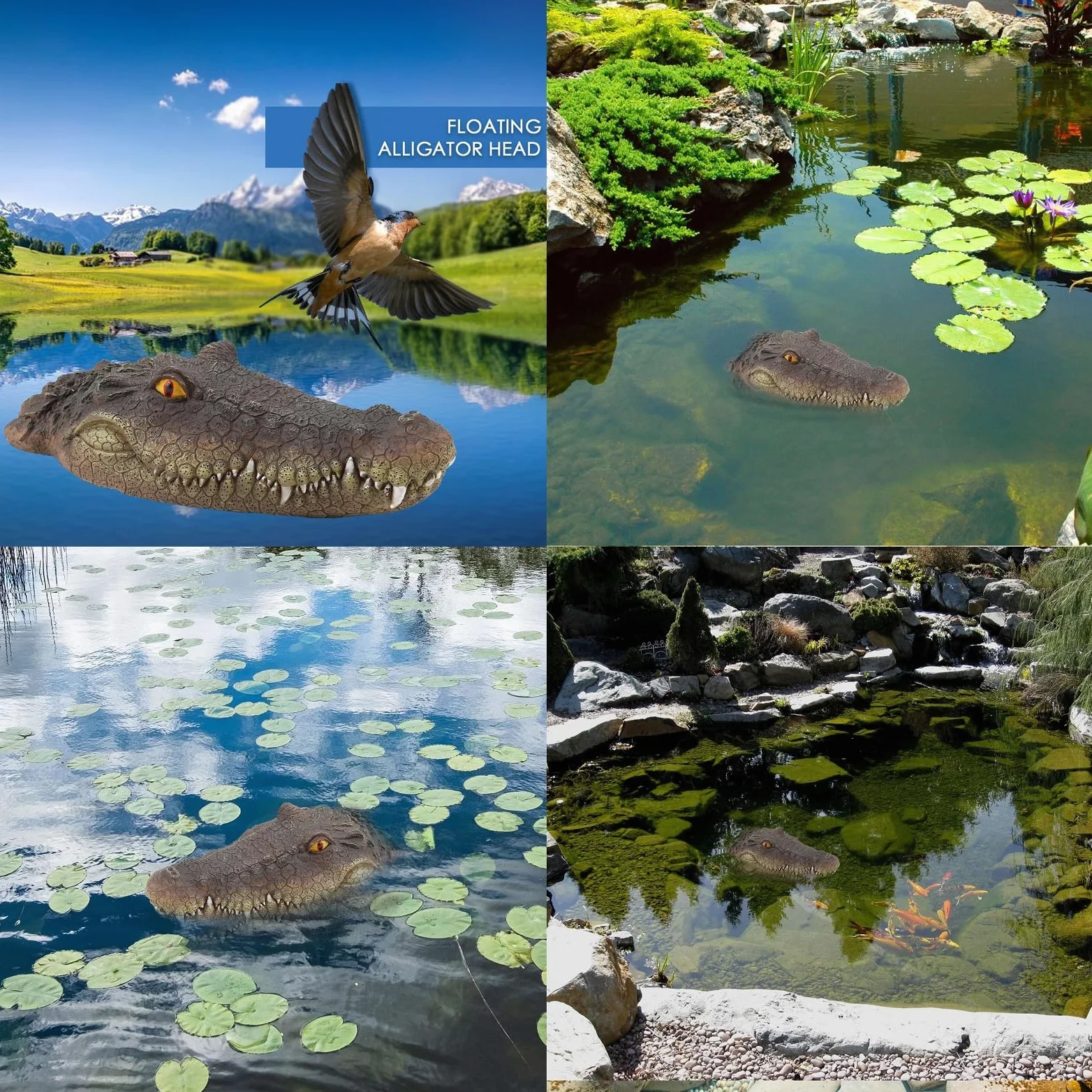 Tête d'alligator flottante - Fausse tête de crocodile - Accessoires de piscine pour étang - Décoration pour jardin - Protection de l'eau