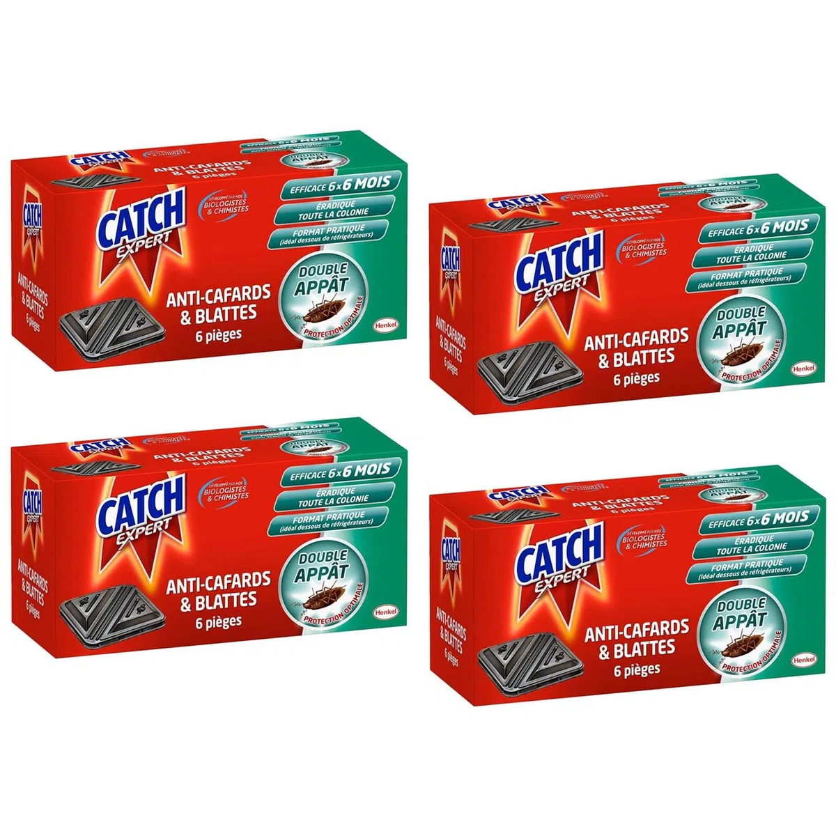CATCH Lot de 4 boîtes de 6 pièges contaminateurs Anti–Cafards & Blattes