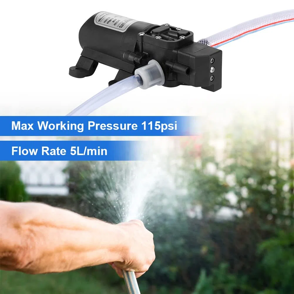 Pompe de Lavage de Voiture 5 L/min Auto-amorçante 12 V 60 W 116psi Pompe d'amorçage à Haute Pression à Eau avec Pressostat pour Caravane Bateau Jardin
