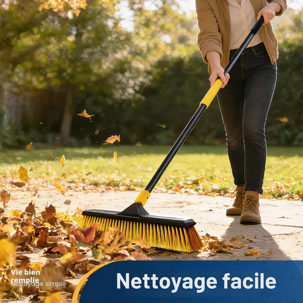 Yocada Balai télescopique à poils durs de 45,7 cm - Balai commercial pour extérieur, idéal pour nettoyer le patio, le garage, le pont, le béton, le bois, la pierre, le carrelage et le sol - Manche de
