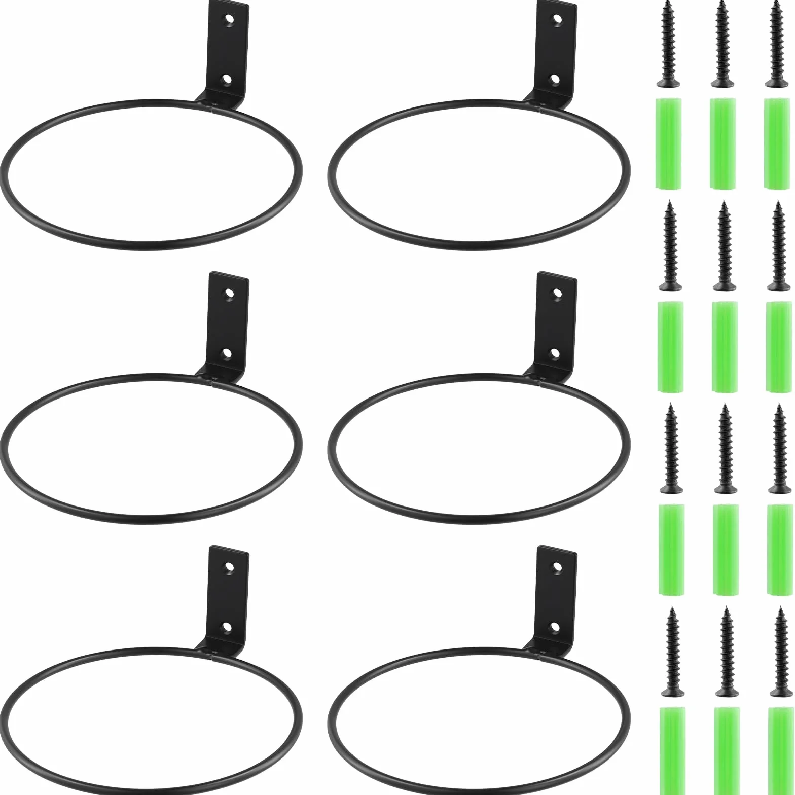 KEILEOHO Lot de 6 supports de pot de fleurs en forme d'anneau, 15 cm, noir, support mural avec vis et chevilles, support pour pots de fleurs, balcon et jardin
