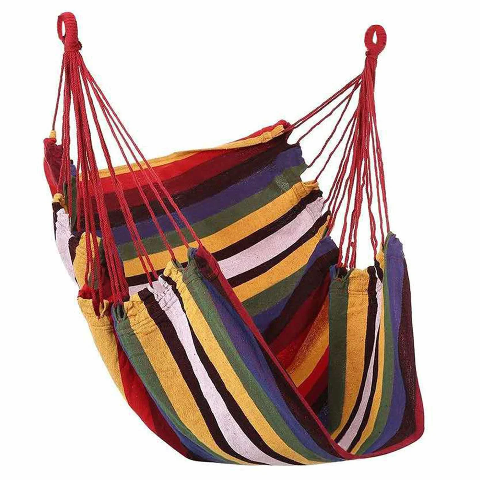 Wakects Chaise Hamac en Toile, Chaise Suspendue Portable à Rayures Colorées pour Une Utilisation Intérieure et Extérieure, Siège Pivotant Robuste et Compact pour la Détente