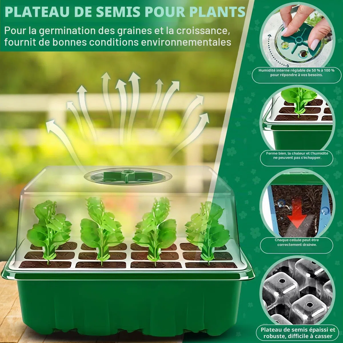 MOYKSRR Mini Serre pour Plantes, 10 Pièces 120 Cellules Intérieure Plateau Semis avec Dôme De Ventilation Et Socle, 20 étiquettes De Plantes, Serre Intérieure Pépinière Boîte Propagateur Jardin