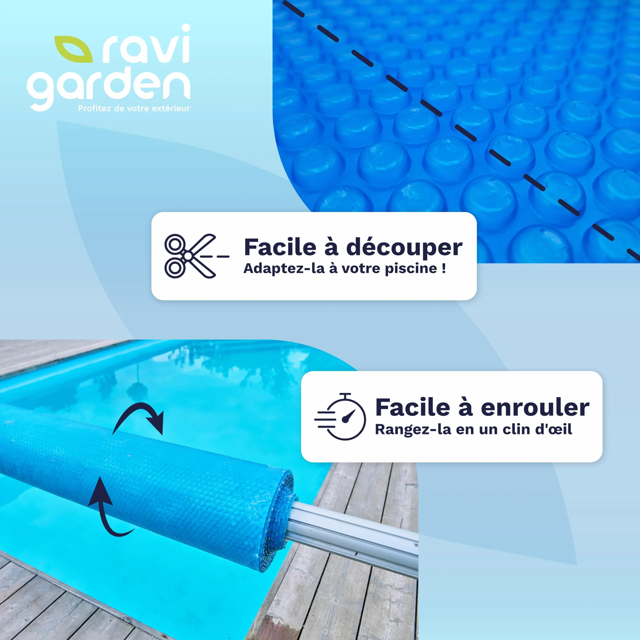 Bâche à Bulle Piscine 3 x 2 m | Bache a Bulle Piscine 500 microns - Épaisse - Conçue pour Durer Saison Après Saison | Bache Bulles Rectangulaire 12 Tailles Disponibles | Bleu | Ravigarden (3 x 2 m)