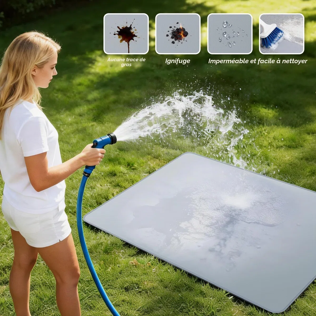 PAWBOSE Tapis de 65x48 Pouces sous le Grill pour Barbecue Extérieur, Tapis BBQ Double Face Ignifuge pour Patio et Terrasse, Tapis pour Foyer Extérieur Résistant au Feu et à l'Huile & Protège-Foyer