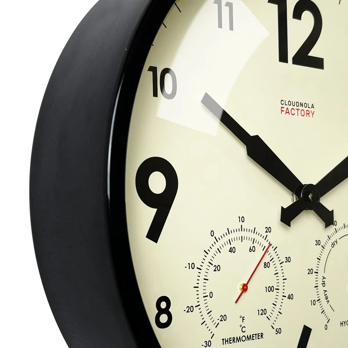 Cloudnola Horloge Murale en métal étanche pour intérieur et extérieur avec thermomètre et hygromètre, Vert, 30,5 cm, silencieuse, sans tic-tac
