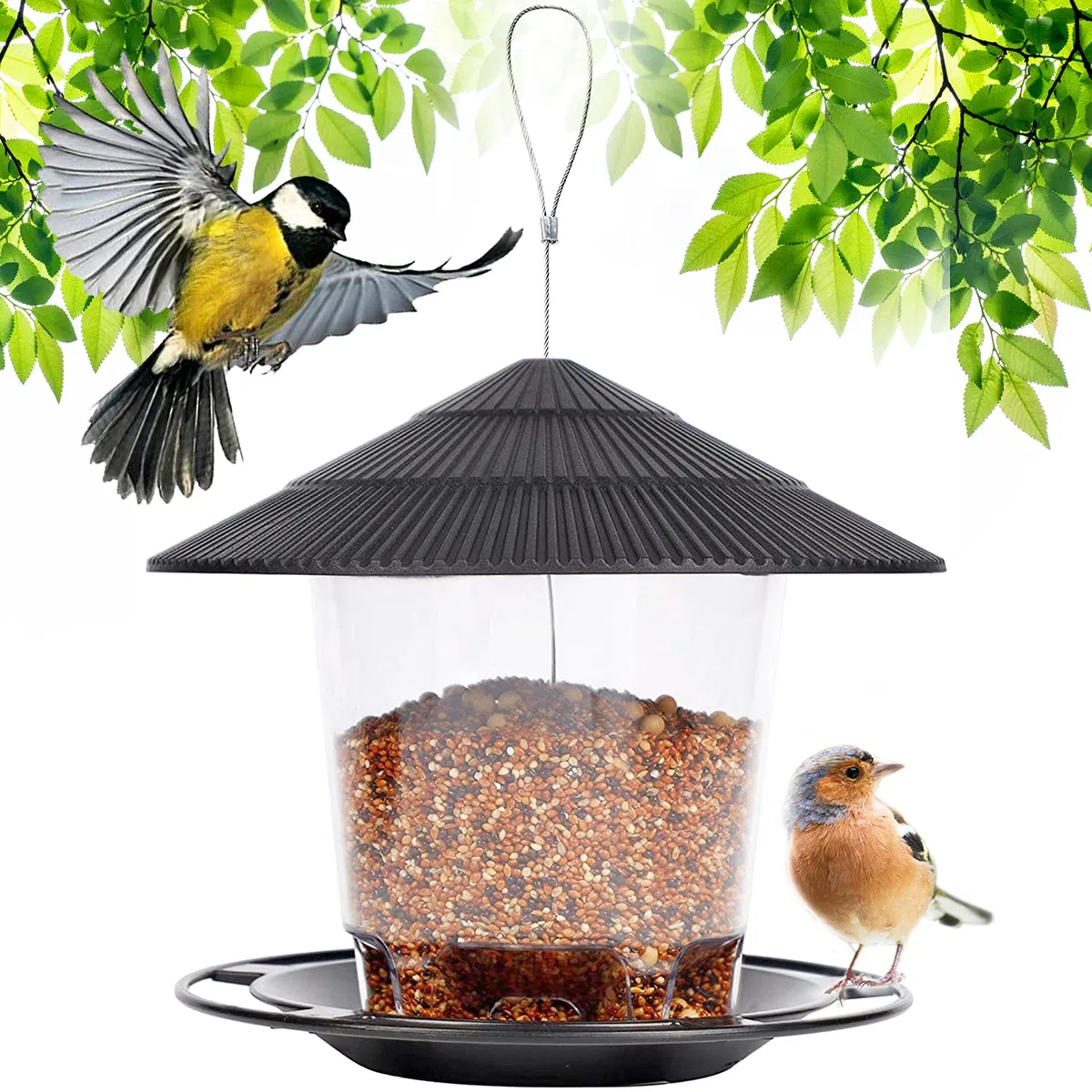 Mangeoire à Oiseaux à Suspendre, Mangeoire Oiseaux Exterieur Grande Capacité Distributeur à Graines pour Petits Oiseaux Sauvages en Plein air, Jardin, Parc
