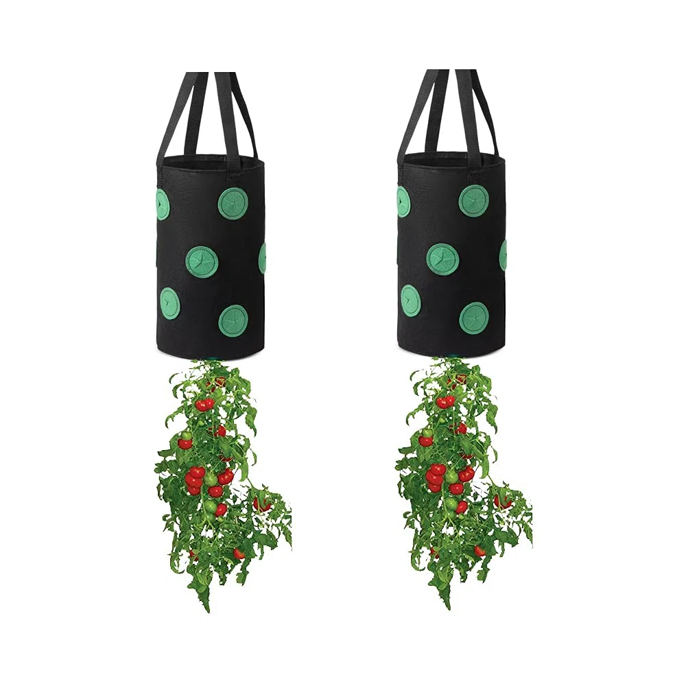 Namvo Lot de 2 sacs de culture de fraises de 10 litres, panier de fleurs à suspendre, sacs de culture multifonctions pour fraises, herbes, fleurs de jardin, noir