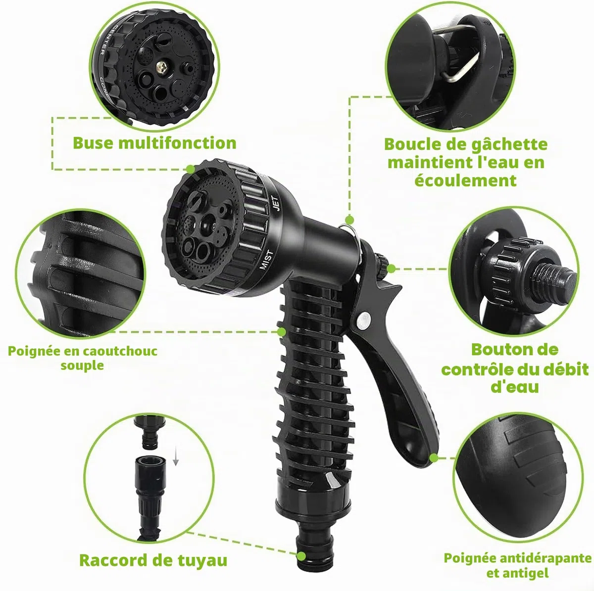 Tuyau d'arrosage extensible de 30 m pour jardin flexible avec pistolet pulvérisateur 7 fonctions, tuyau d'arrosage extensible magique pour jardinage, lavage de voiture (noir)