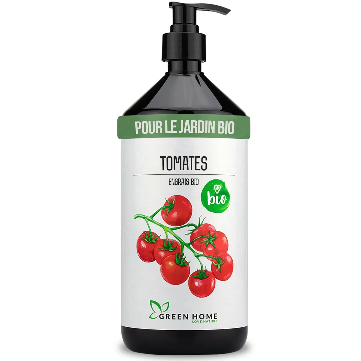 Green Home Engrais BIO Tomates 1 L avec pompe doseuse – Engrais tomates liquide NPK 3-2-6 riche en potassium et calcium – Pour potager, bac et serre