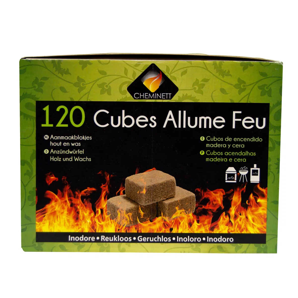 MAXIPACK CHEMINETT 15720-12 Cubes d'allumage écologiques - Boîte de 120 Cubes naturels pour Allumer Le feu de cheminées, poêles et/ou cheminées (Lot de 2)