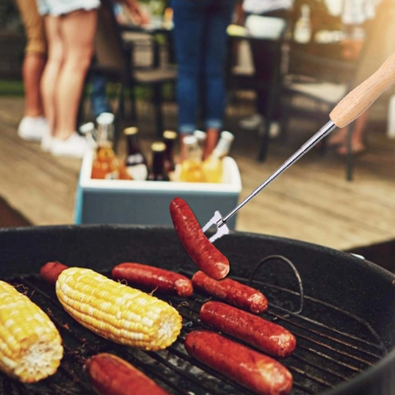 Lot de 4 brochettes à barbecue en acier inoxydable avec manche en bois - Pour barbecue, feu de camp et camping