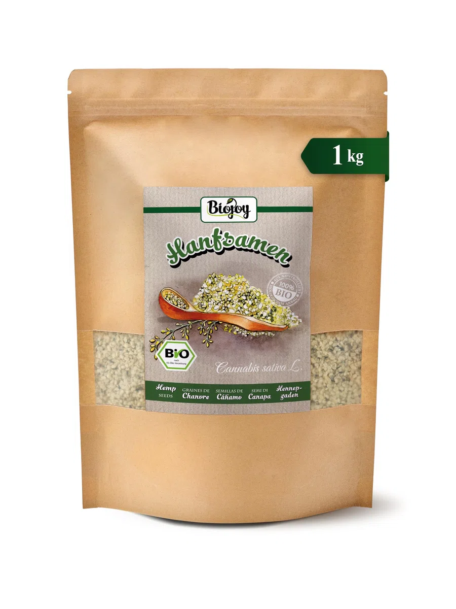 Biojoy Graines de chanvre décortiquées BIO (1 kg), crues et sans additifs