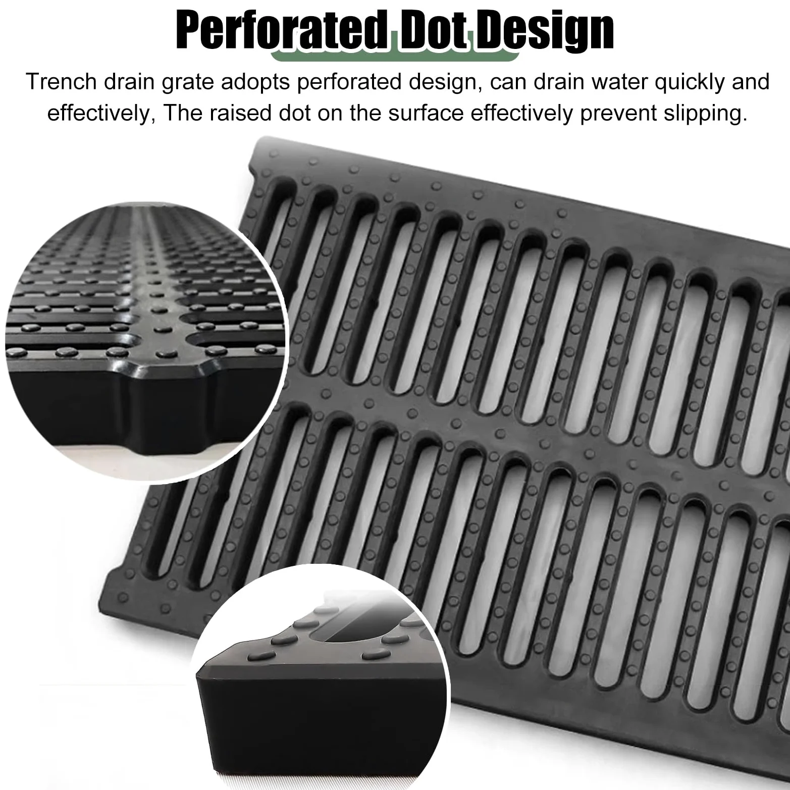 Caniveau Exterieur Grille de Drainage à Canal Étroit de 10 cm de Largeur, Plaque de Tranchée de Drainage en PEHD avec Grille, Couvercle de Canal de Drainage de Gouttière pour Le Côté de La Maison
