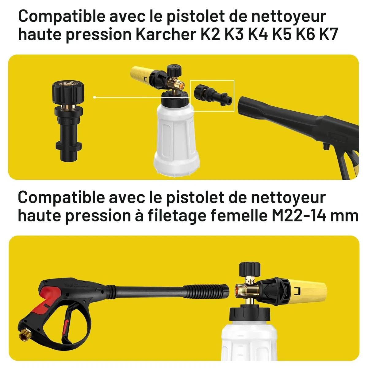 OHAYORI Lance à mousse neige pour nettoyeur haute pression Karcher K2 K3 K4 K5 K6 K7, buse de rechange améliorée, connexion et alimentation, distributeur de savon épais, buse de pulvérisation réglable