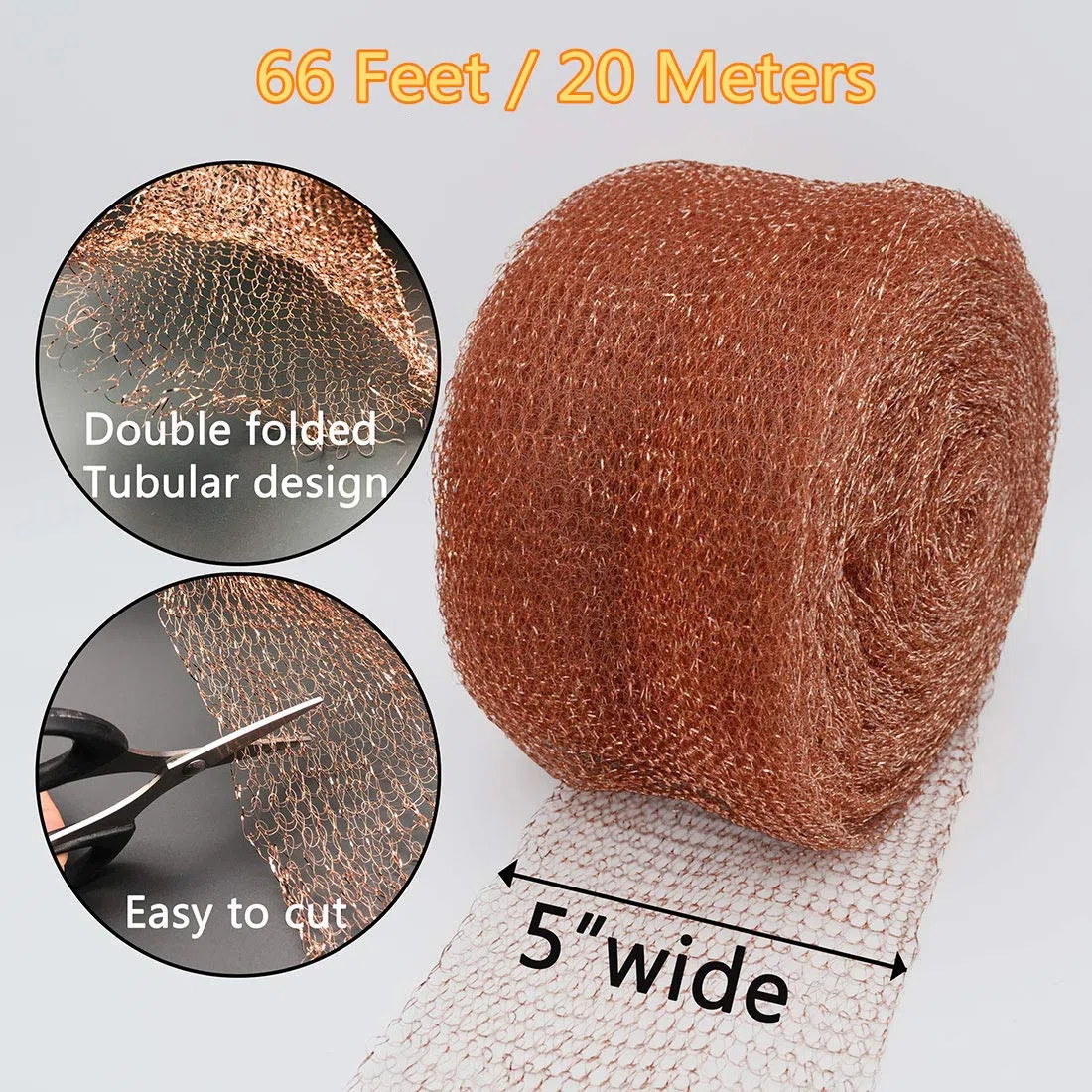 Filet en cuivre, 12,5 cm * 20m,filet en cuivre pur à 100%, treillis en cuivre roulé, bloqueur d'écart pour la construction de trous, protection des semis et des graines,remplissage du tissu vous-même