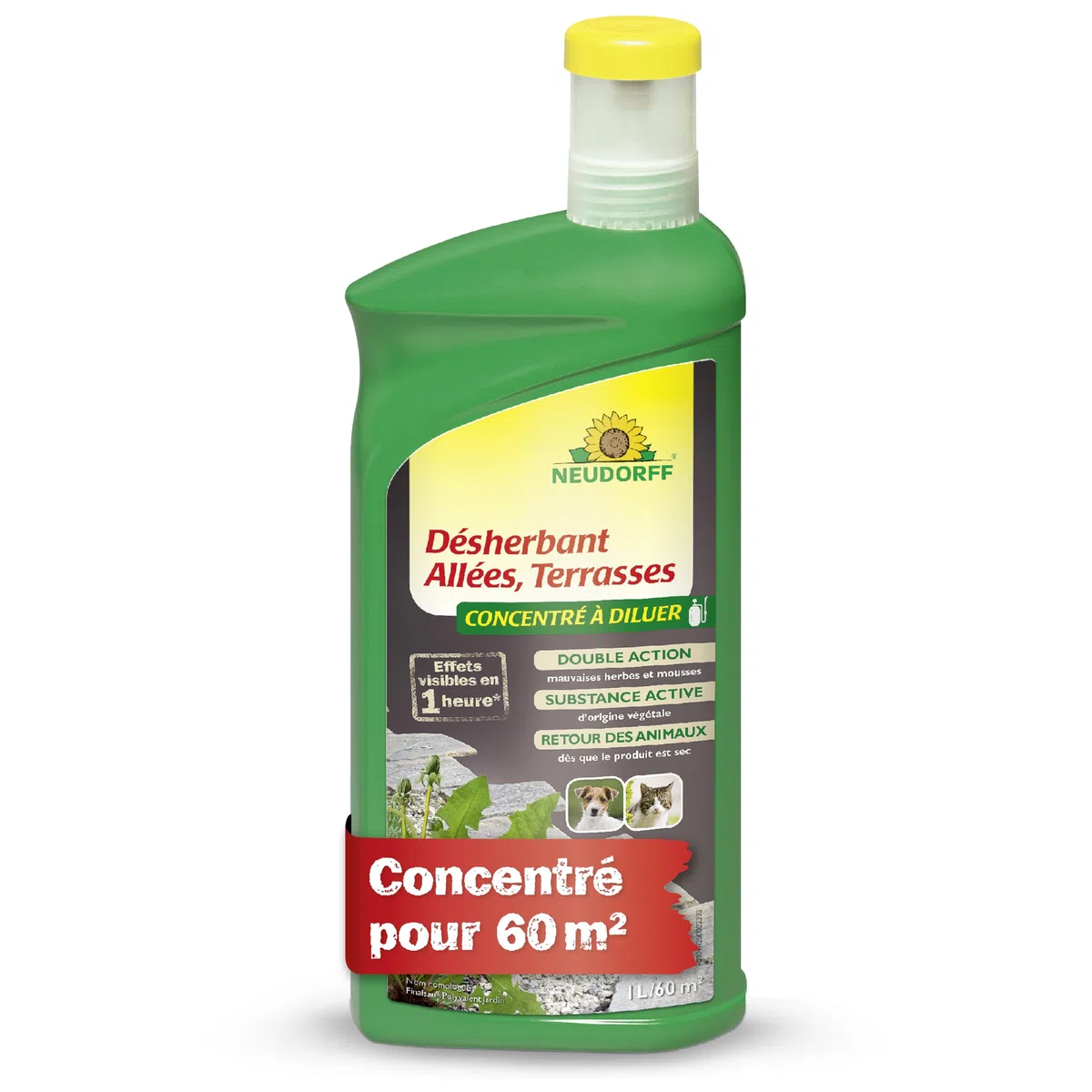 Neudorff Finalsan Désherbant Allées, Terrasses – Désherbant puissant sans glyphosate, action rapide sur mauvaises herbes et mousses, 1 L