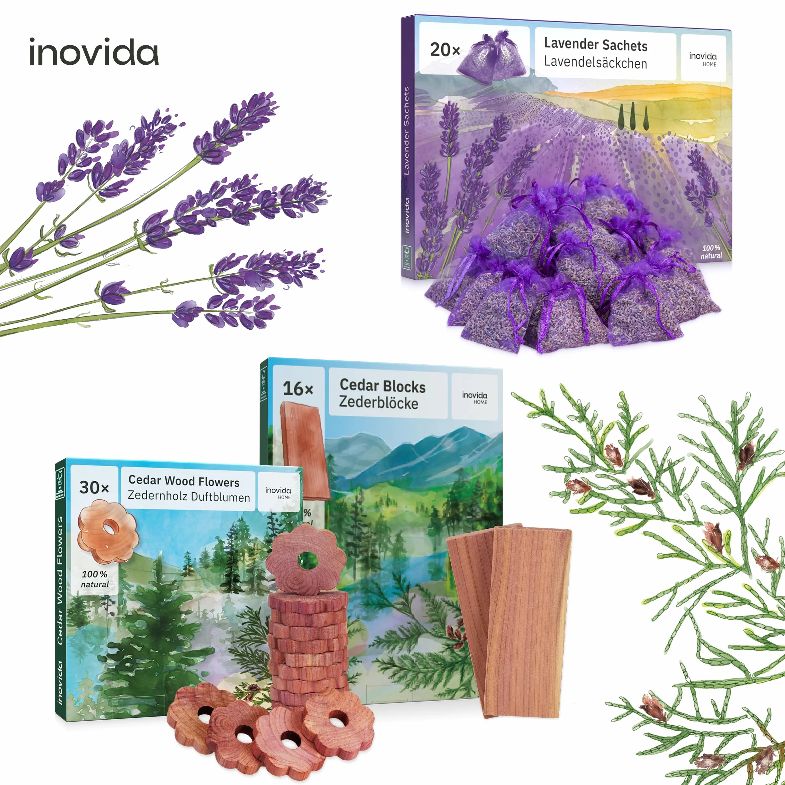 Protection Anti-Mites en Bois de Cèdre pour Armoire : 16 Blocs Parfumés en Bois de Cèdre Contre Les Mites Textiles – Désodorisant Naturel pour Penderie – Parfum Frais pour Vêtements – de Inovida