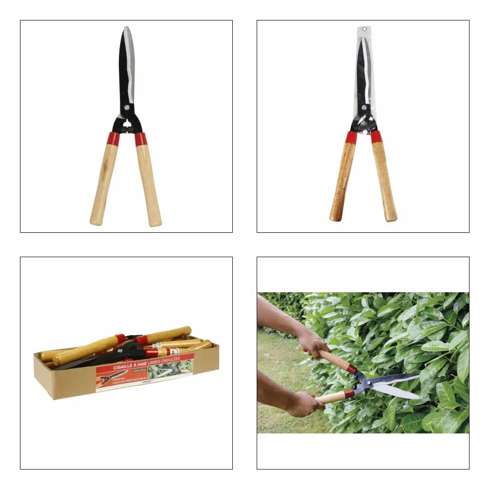 Sécateurs et ciseaux de jardinage, Cisailles à haies - Cisaille à haie 510mm / Lames ondulées - Pour la tailles de haies irrégulières ou à bois dur - Manche bois