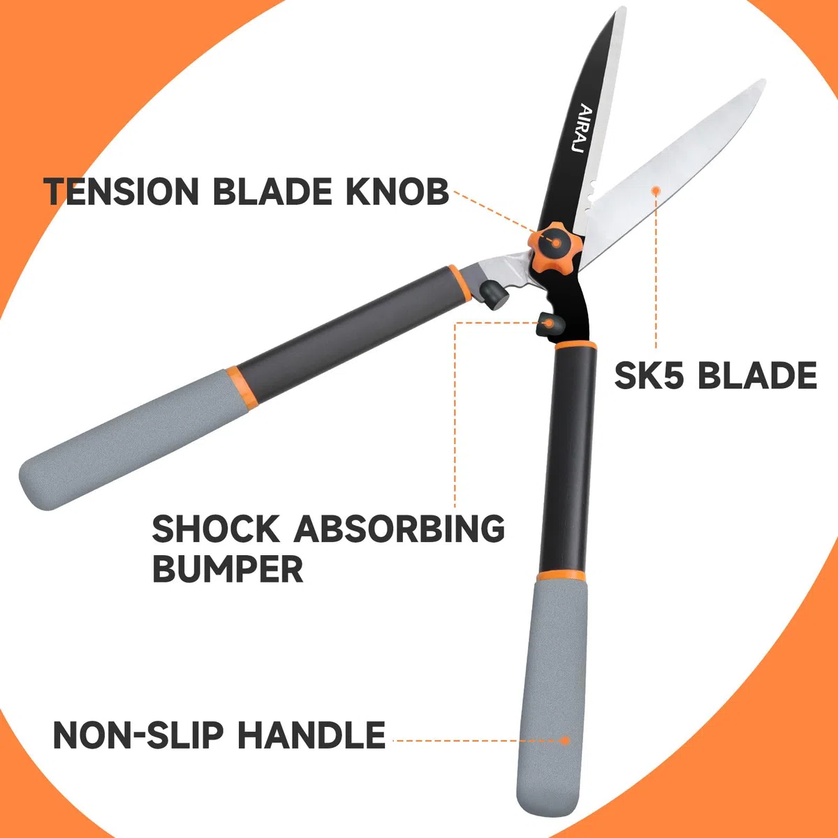 AIRAJ 58 cm Cisaille à Haie, Équipée De Lames Tranchantes En Acier Au Carbone Et D'Une Poignée Ergonomique Confortable. Cette Cisaille à Haie Légère Est Idéale Pour Tailler Les Haies, Les Arbustes