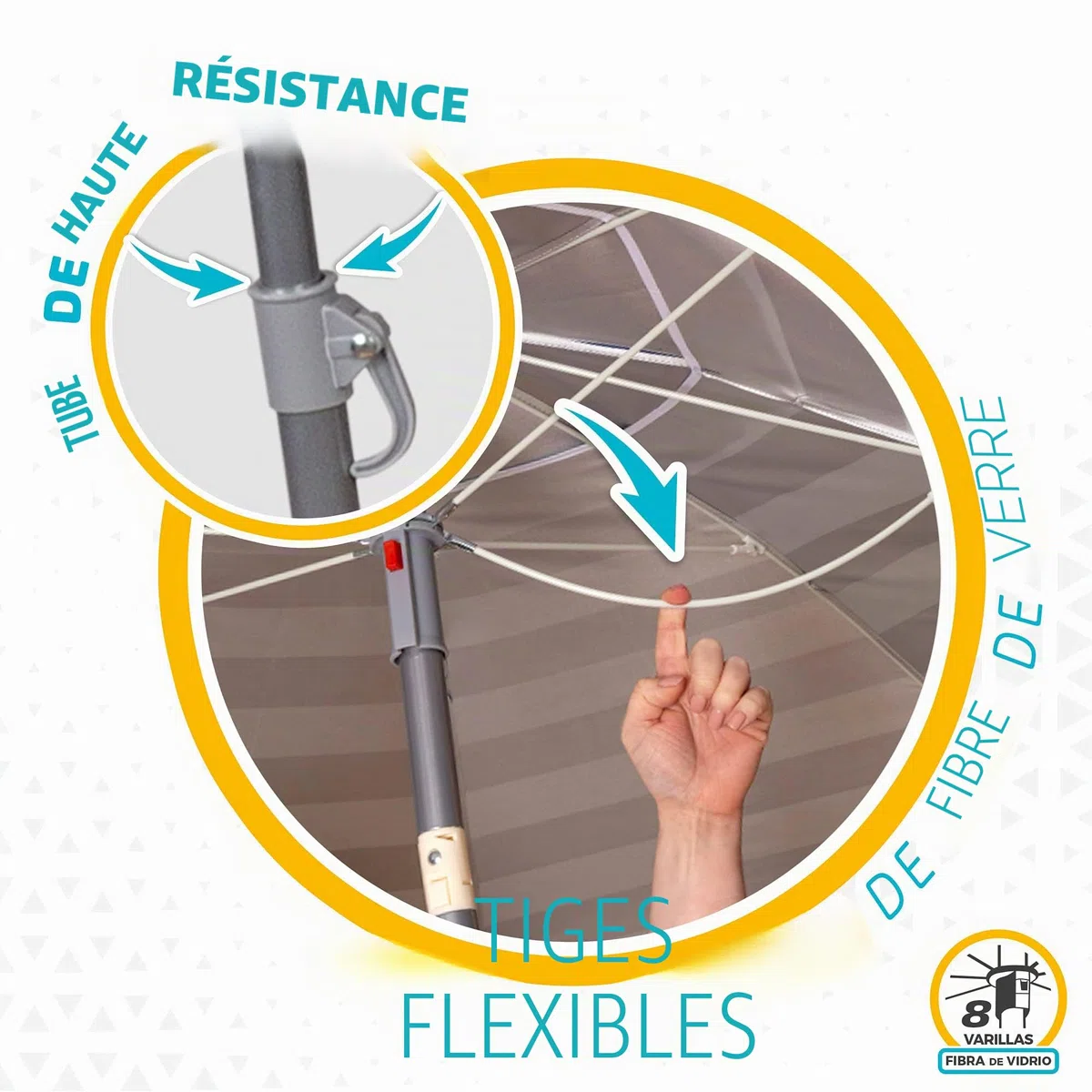 AKTIVE Parasol de Plage, 220 cm, Pare-Soleil Résistant au Vent, Toit de Ventilation, Mât 28-32 mm, Protection UV50, Motif Rayures Sailor, Sac de Rangement Inclus