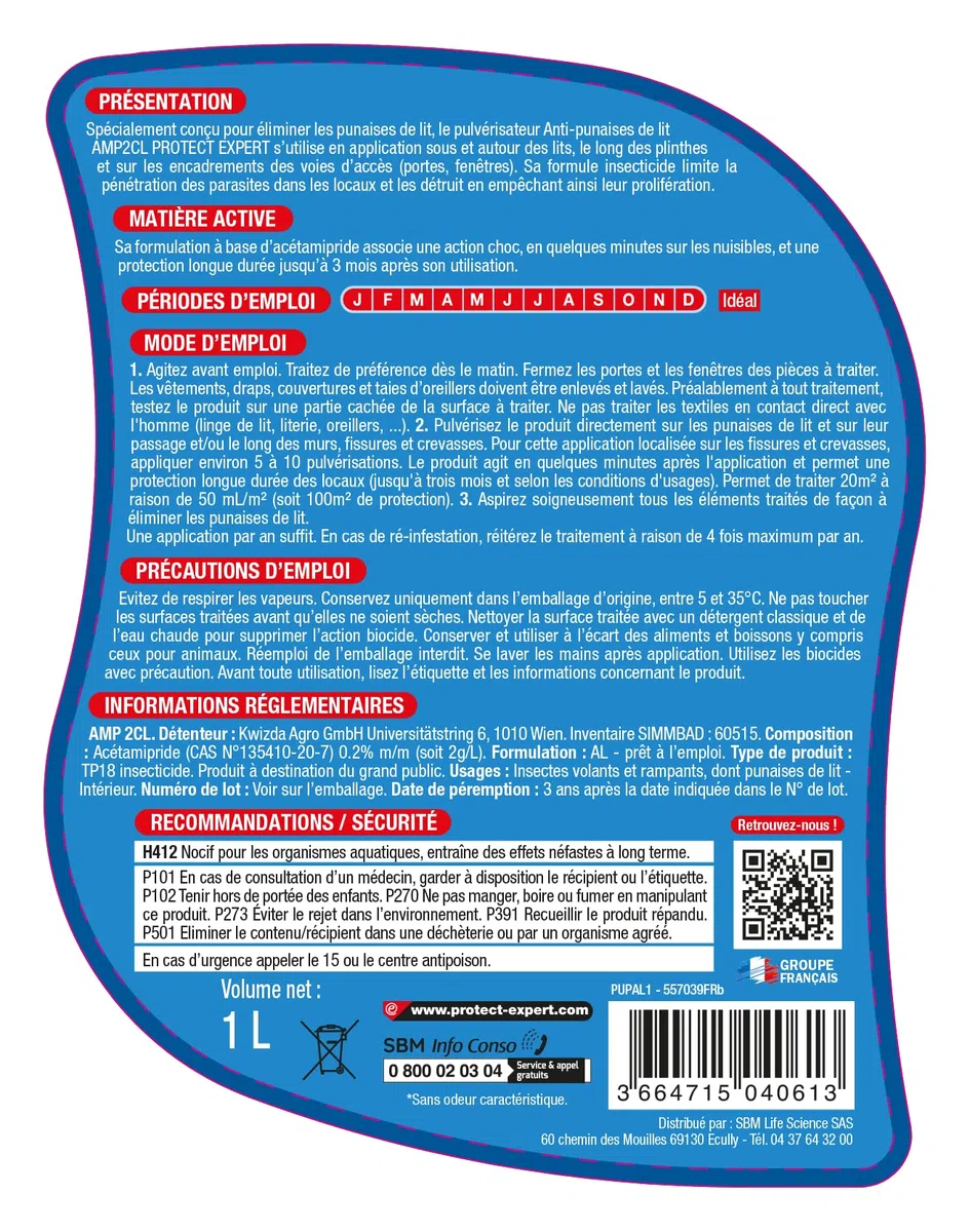 PROTECT EXPERT Anti Punaises De Lits & Acariens - Elimine les punaises de lit Larves et Adultes - Prêt à l'emploi 1L - Efficacité Longue Duré Matelas,canapés... - Ne tâche Pas - PUPAL1 (2X 1L)