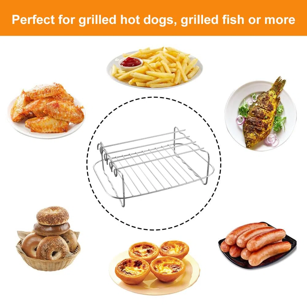 POHOVE Rack pour friteuse à air chaud, pour tiroir Nin-ja Flex AF500EU 10,4 l, en acier inoxydable, avec 4 brochettes, pour Nin-ja Foodi Flexlade Dual Zone AF500EU AF500EUCP, compatible avec Cecotec