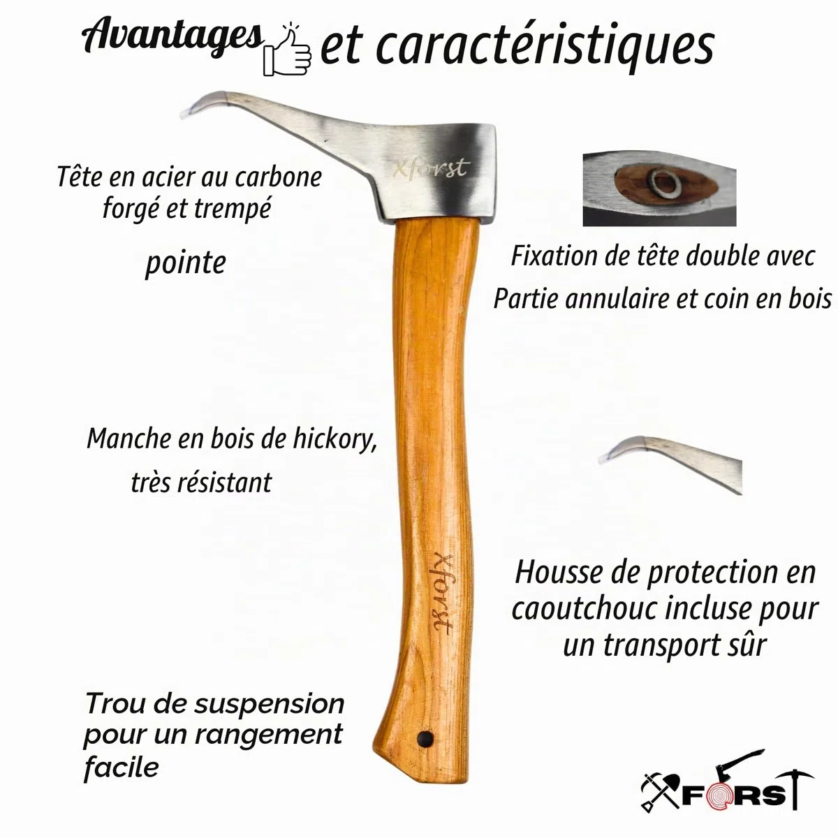 Xforst Sapie à Main X-P500 BX Sappie, Outils forestier. Idéal pour la manutention de Troncs de Bois et de bûches. avec Manche en Bois Hickory américain léger et Solide. Porte Marteau Gratuit.